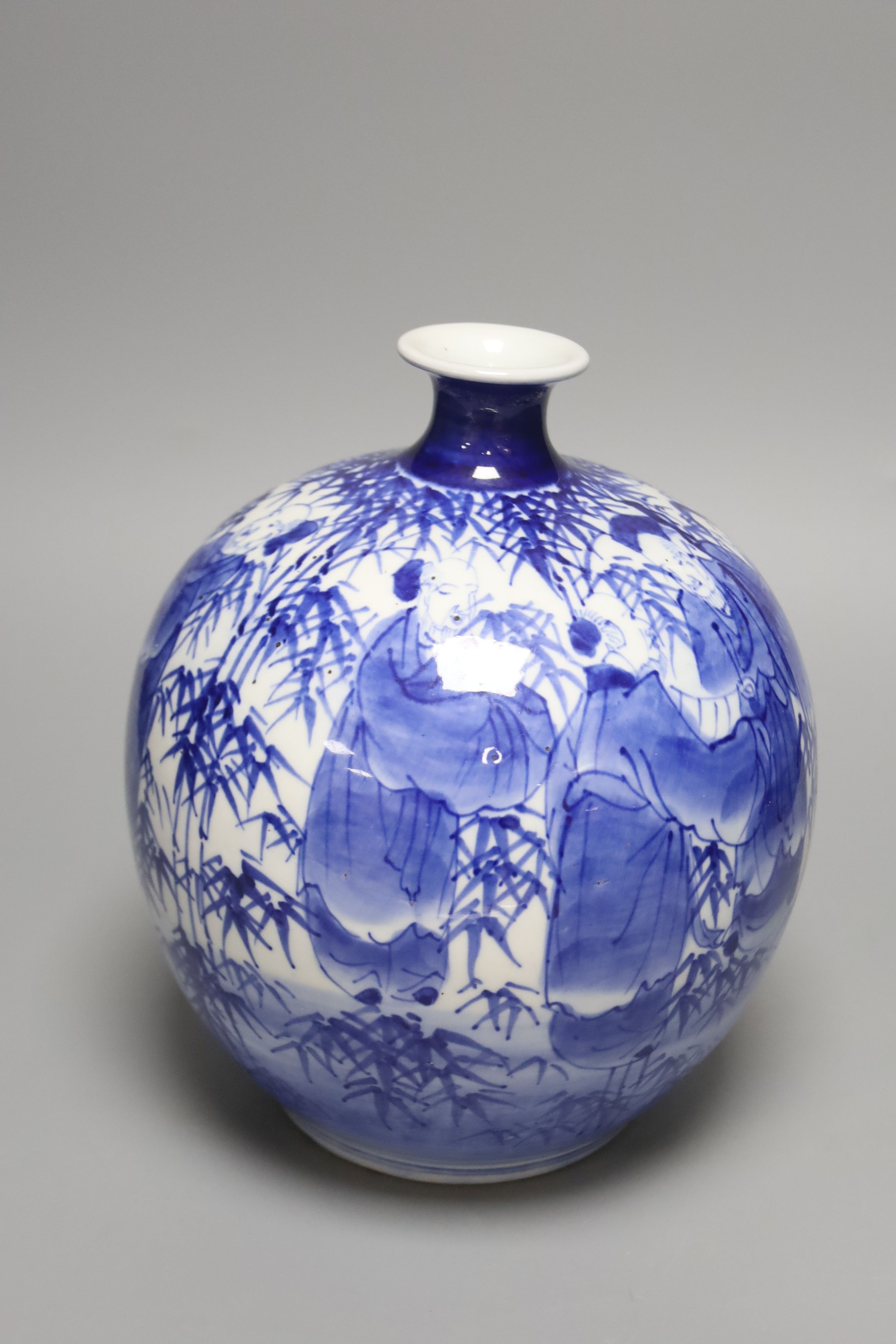 A Japanese blue and white globular vase, height 25cm